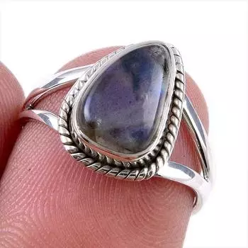 Natural Labradorite Gemstone 925 Solid Sterling Silver Jewelry Ring Size 6 q2i36