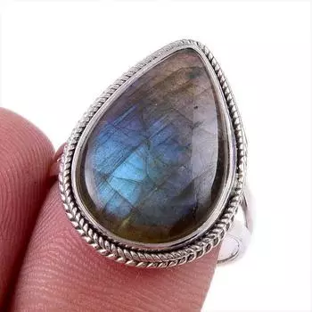 Natural Labradorite Gemstone 925 Solid Sterling Silver Jewelry Ring Size 8 S9d20