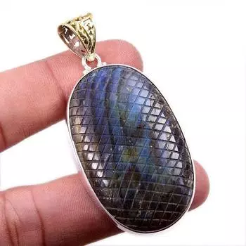 Natural Labradorite Gemstone 925 Solid Sterling Silver Jewelry Pendant 2.5 a7S65