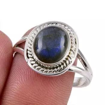 Natural Labradorite Gemstone 925 Solid Sterling Silver Jewelry Ring S.9.5 o1y84