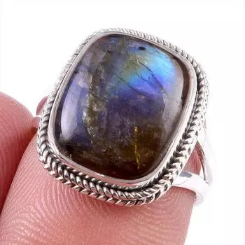 Natural Labradorite Gemstone 925 Solid Sterling Silver Jewelry Ring Size 6 Y3L59