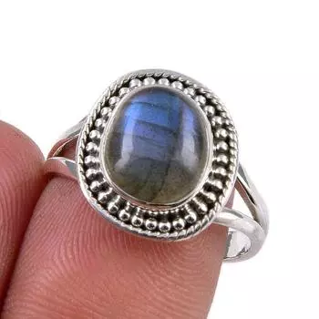 Natural Labradorite Gemstone 925 Solid Sterling Silver Jewelry Ring S.7.5 B1v98
