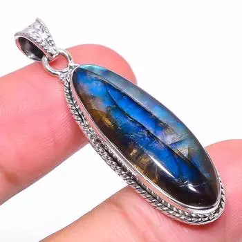 Natural Labradorite Gemstone 925 Solid Sterling Silver Gift Pendant 1.89 Z4y53