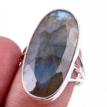 Natural Labradorite Gemstone 925 Solid Sterling Silver Jewelry Ring Size 7 c2m64