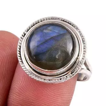 Natural Labradorite Gemstone 925 Solid Sterling Silver Jewelry Ring S.8.5 C2P06