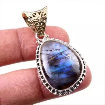 Natural Labradorite Gemstone 925 Solid Sterling Silver Gift Pendant 1.75 i7t03