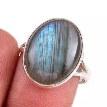 Natural Labradorite Gemstone 925 Solid Sterling Silver Jewelry Ring S.8.5 p8y96