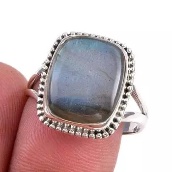 Natural Labradorite Gemstone 925 Solid Sterling Silver Jewelry Ring Size 9 Y4I53