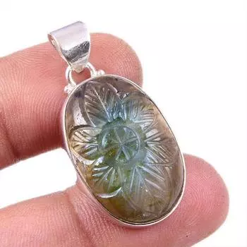 Natural Labradorite Gemstone 925 Solid Sterling Silver Jewelry Pendant 1.5 w4D74