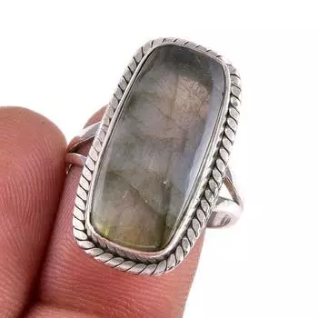 Natural Labradorite Gemstone 925 Solid Sterling Silver Jewelry Ring S.8.5 L7a06