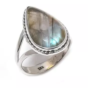 Natural Labradorite Gemstone 925 Solid Sterling Silver Jewelry Ring Size 6 Q5B27