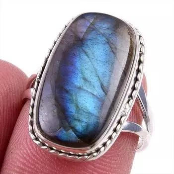 Natural Labradorite Gemstone 925 Solid Sterling Silver Jewelry Ring Size 7 Q4A42
