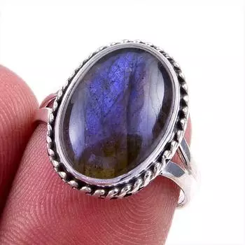 Natural Labradorite Gemstone 925 Solid Sterling Silver Jewelry Ring Size 7 U0p06