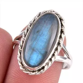 Natural Labradorite Gemstone 925 Solid Sterling Silver Jewelry Ring S.7.5 I4f96