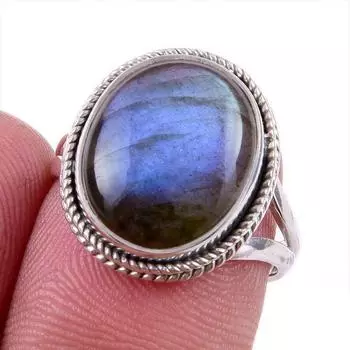 Natural Labradorite Gemstone 925 Solid Sterling Silver Jewelry Ring Size 7 o3c10