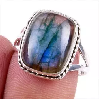 Natural Labradorite Gemstone 925 Solid Sterling Silver Jewelry Ring Size 8 r2l42