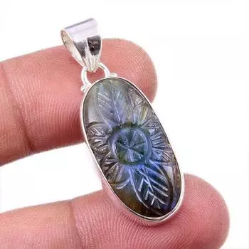 Natural Labradorite Gemstone 925 Solid Sterling Silver Jewelry Pendant 1.5 y1F47