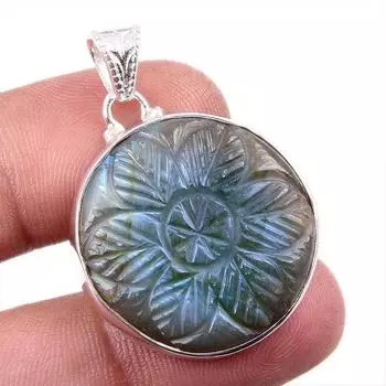 Natural Labradorite Gemstone 925 Solid Sterling Silver Jewelry Pendant 1.5 r6Z65