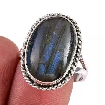 Natural Labradorite Gemstone 925 Solid Sterling Silver Jewelry Ring Size 9 v5O48