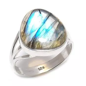 Natural Labradorite Gemstone 925 Solid Sterling Silver Jewelry Ring Size 8 U8D40