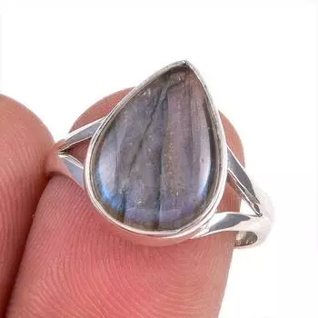 Natural Labradorite Gemstone 925 Solid Sterling Silver Jewelry Ring Size 8 z7B11