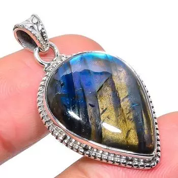 Natural Labradorite Gemstone 925 Solid Sterling Silver Gift Pendant 1.89 E9C00