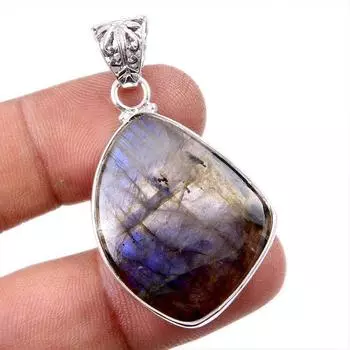 Natural Labradorite Gemstone 925 Solid Sterling Silver Gift Pendant 1.75 q7V49