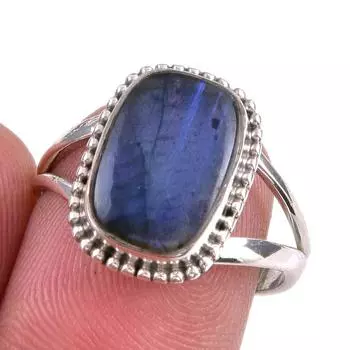 Natural Labradorite Gemstone 925 Solid Sterling Silver Jewelry Ring S.7.5 U3e55