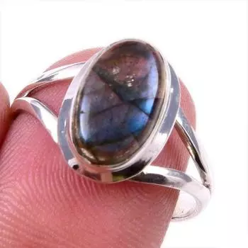 Natural Labradorite Gemstone 925 Solid Sterling Silver Jewelry Ring Size 7 k3a10