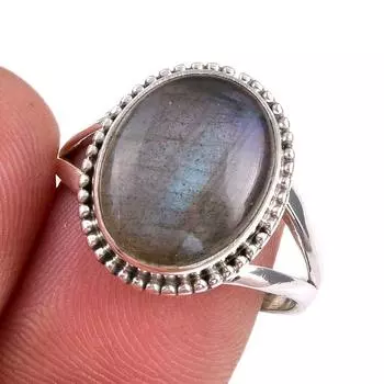 Natural Labradorite Gemstone 925 Solid Sterling Silver Jewelry Ring Size 9 q3b21