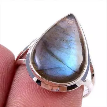 Natural Labradorite Gemstone 925 Solid Sterling Silver Jewelry Ring Size 7 I2n81