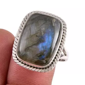 Natural Labradorite Gemstone 925 Solid Sterling Silver Jewelry Ring Size 10 z6P05