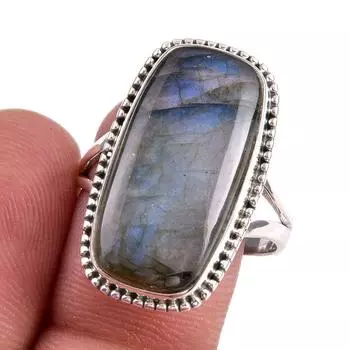 Natural Labradorite Gemstone 925 Solid Sterling Silver Jewelry Ring S.9.5 t3P94