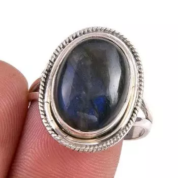 Natural Labradorite Gemstone 925 Solid Sterling Silver Jewelry Ring Size 9 P6w83