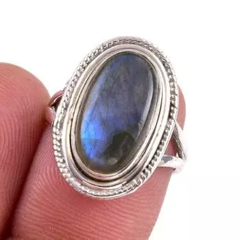 Natural Labradorite Gemstone 925 Solid Sterling Silver Jewelry Ring S.5.5 e5J10