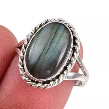 Natural Labradorite Gemstone 925 Solid Sterling Silver Jewelry Ring S.7.5 u5y07