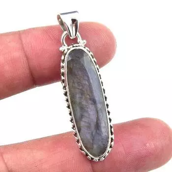 Natural Labradorite Gemstone 925 Solid Sterling Silver Gift Pendant 1.75 o9F19
