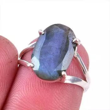Natural Labradorite Gemstone 925 Solid Sterling Silver Jewelry Ring Size 6 l7F50