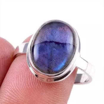 Natural Labradorite Gemstone 925 Solid Sterling Silver Jewelry Ring Size 9 h6D61