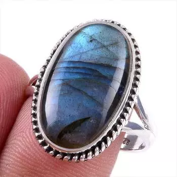 Natural Labradorite Gemstone 925 Solid Sterling Silver Jewelry Ring Size 9 N4a83