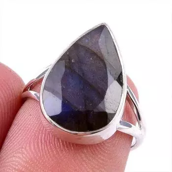 Natural Labradorite Gemstone 925 Solid Sterling Silver Jewelry Ring Size 6 v9m73