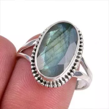 Natural Labradorite Gemstone 925 Solid Sterling Silver Jewelry Ring Size 9 E6n51