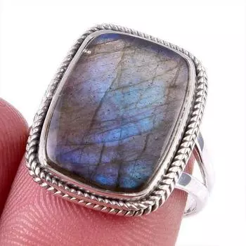 Natural Labradorite Gemstone 925 Solid Sterling Silver Jewelry Ring Size 7 z2Z06