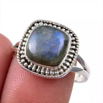 Natural Labradorite Gemstone 925 Solid Sterling Silver Jewelry Ring S.8.5 O6w70