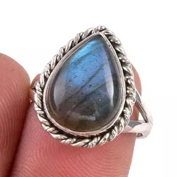 Natural Labradorite Gemstone 925 Solid Sterling Silver Jewelry Ring S.6.5 W8I41