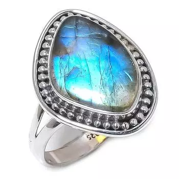 Natural Labradorite Gemstone 925 Solid Sterling Silver Jewelry Ring Size 9 t0y75