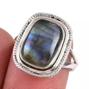 Natural Labradorite Gemstone 925 Solid Sterling Silver Jewelry Ring S.6.5 i6z30