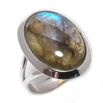 Natural Labradorite Gemstone 925 Solid Sterling Silver Jewelry Ring Size 7 B5W66