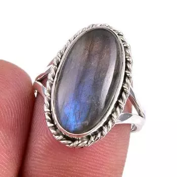 Natural Labradorite Gemstone 925 Solid Sterling Silver Jewelry Ring S.7.5 d6v96