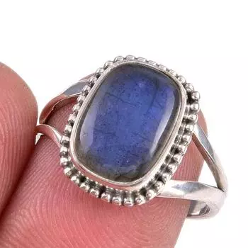 Natural Labradorite Gemstone 925 Solid Sterling Silver Jewelry Ring S.7.5 V8H86